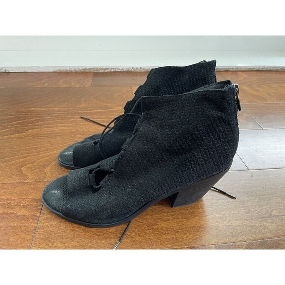 Eileen Fisher Womens Heeled Sandals Peep Toe Lace Up Black Suede Size 11 - Picture 1 of 7